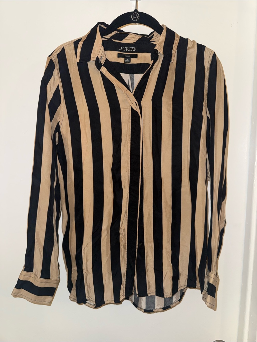 J.Crew Classic Black Camel Striped Cupro Button Down Shirt Size 4